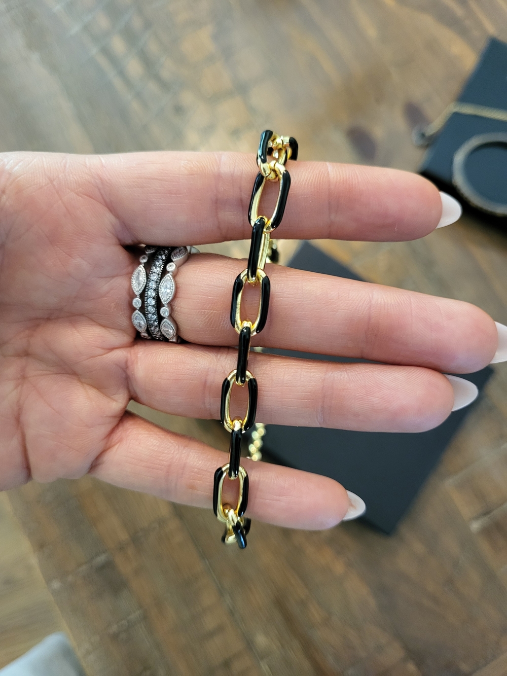 Freida Rothman Vault Gold & Black Enamel Link Necklace - Picture 3 of 3